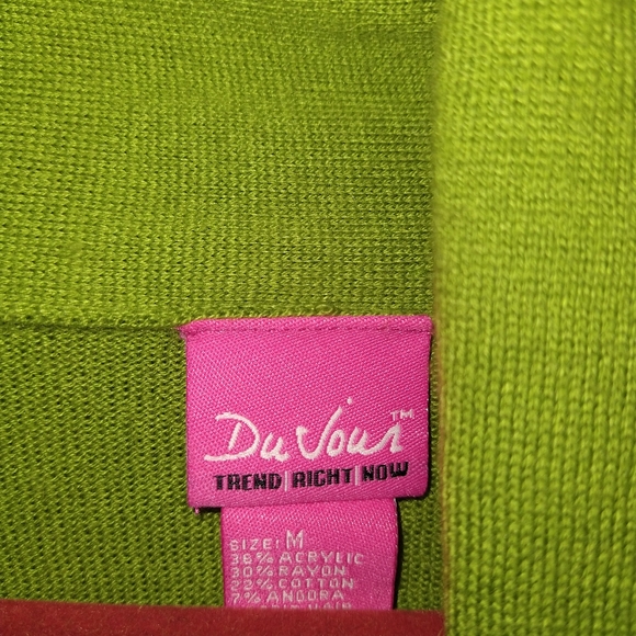 Du Jour apple lime green sleeveless draped open front knit top belt and pockets - Picture 2 of 4